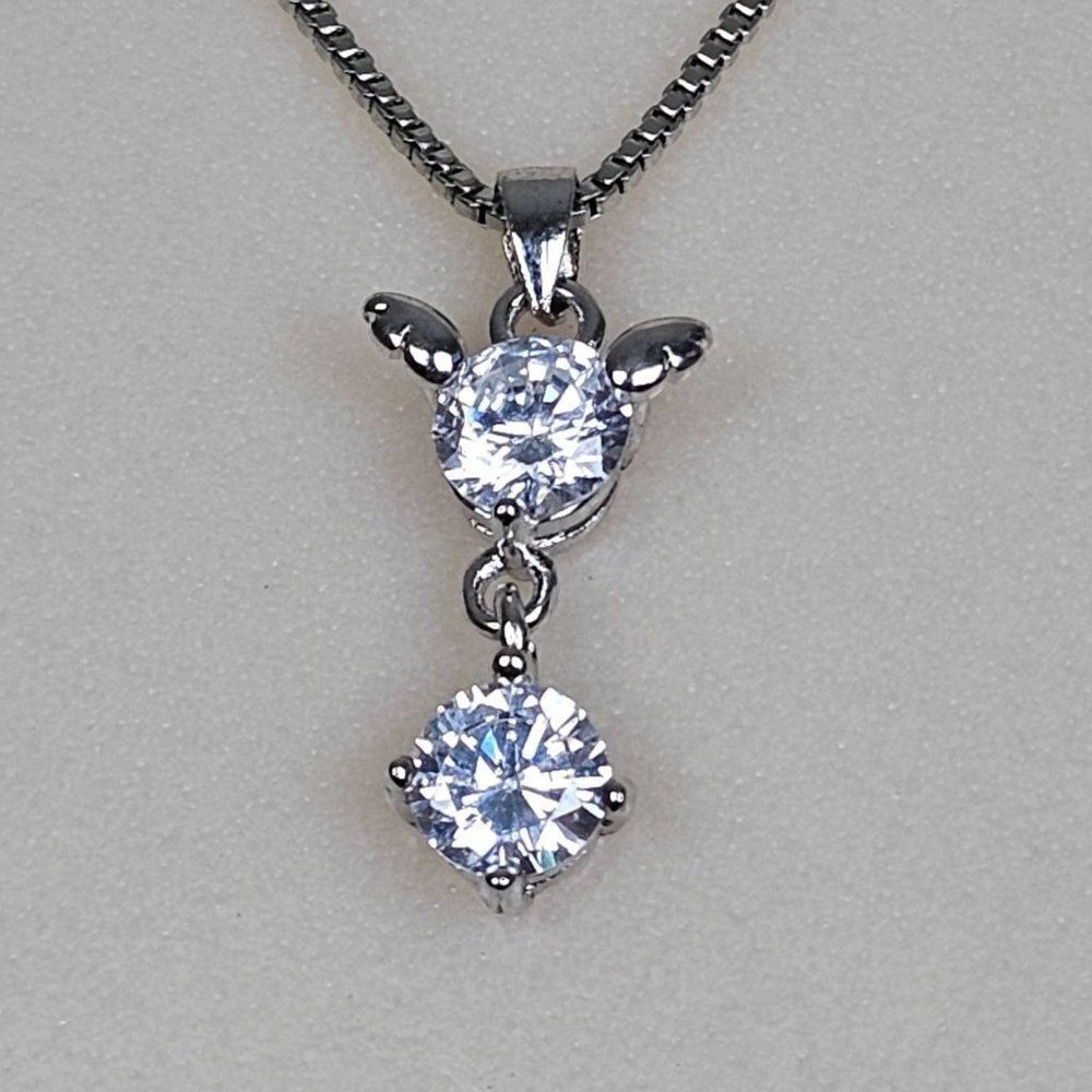 S 925 Sterling Silver Cubic‎ Zirconia Drop Pendant Box Chain Necklace Cat Mouse - Picture 3 of 15